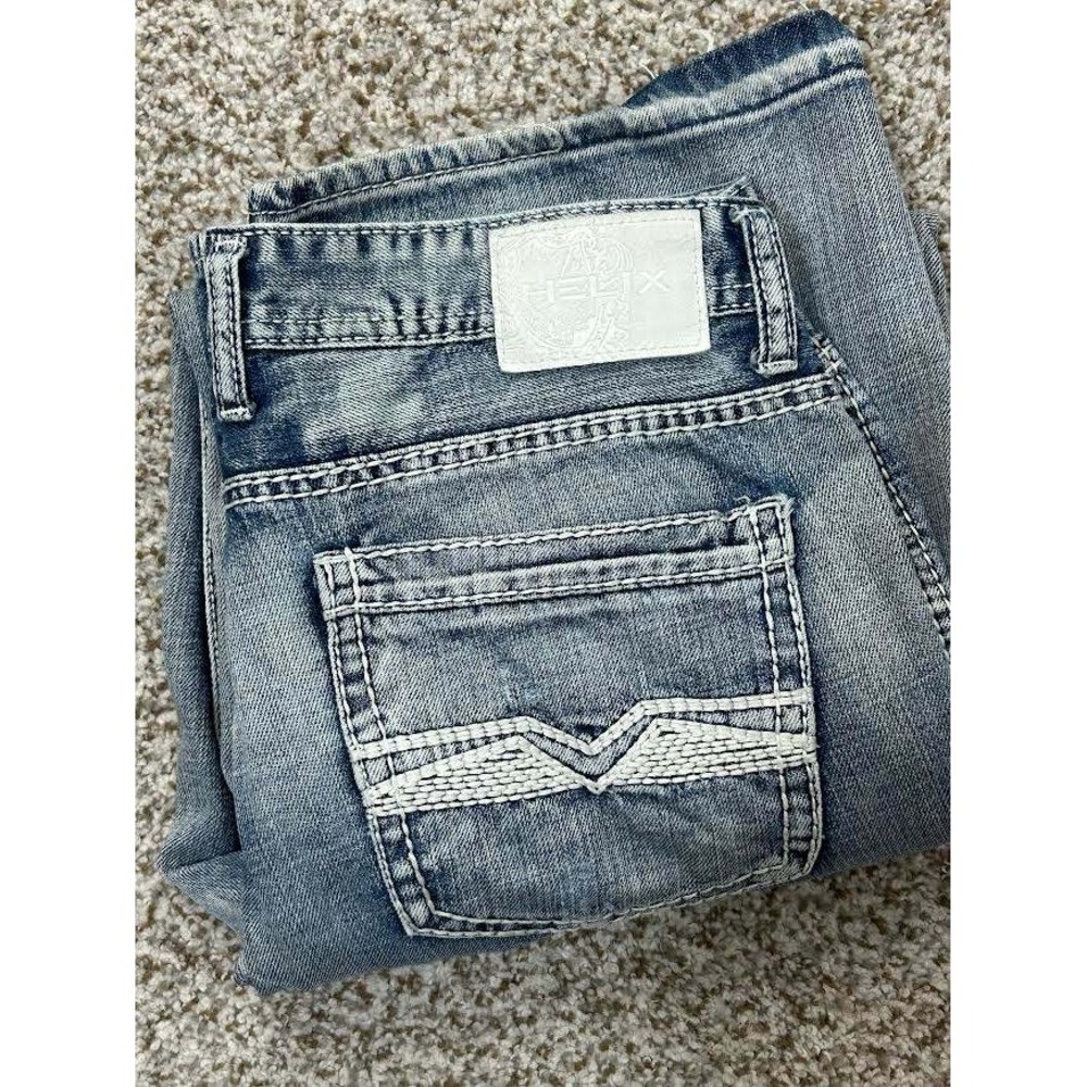 Helix Mens Loose Straight Distressed Blue Denim Jeans 34x34 Light Wash Cotton